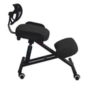 nzmegabuy black ergonomic kneeling chair with backrest, memory foam cushions, and adjustable metal frame on wheels.