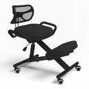 nzmegabuy black ergonomic kneeling chair with backrest, memory foam cushions, and adjustable height on caster wheels.