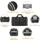 nzmegabuy black soft-sided pet carrier with expandable mesh sides, removable fleece pad, and multiple storage pockets.