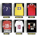 nzmegabuy black wooden shadow box frames displaying various sports jerseys and graduation memorabilia on a wall