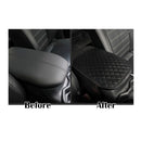 nzmegabuy black PU leather car armrest cushion with diamond-stitched pattern showing before and after installation