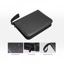 nzmegabuy black PU leather trading card storage album with 900 pocket capacity, zipper closure, and wrist strap.