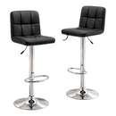 nzmegabuy black PU leather swivel bar stools with adjustable gas lift, chrome base, and tufted padded seats.