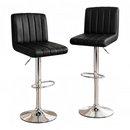 Two nzmegabuy black PU leather adjustable swivel bar stools with chrome bases and footrests on a white background.