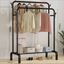 nzmegabuy black metal double clothes rack with hanging rails, side hooks, and a bottom shelf for shoes and storage.