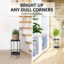 nzmegabuy 60cm black two-tier metal plant stand shown in indoor home settings with potted plants