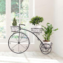 nzmegabuy black metal tricycle plant stand with three basket tiers holding potted plants in a bright room