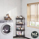 nzmegabuy black 4-tier rolling corner storage rack with ventilated shelves in a laundry room next to a washing machine