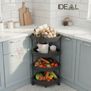 nzmegabuy black 4-tier rolling corner storage rack with ventilated shelves filled with kitchen produce