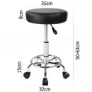nzmegabuy black round salon stool with adjustable hydraulic height, PU leather seat, and chrome base with wheels
