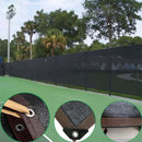 nzmegabuy black 70% shade cloth installed on a tennis court fence with reinforced edges and metal grommets