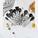 nzmegabuy 13-piece black silicone kitchen utensil set with stainless steel handles and matching storage holder