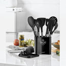 nzmegabuy 13-piece black silicone kitchen utensil set with stainless steel handles and a matching storage holder