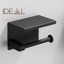 nzmegabuy matte black stainless steel wall-mounted toilet paper holder with a convenient storage shelf for phones.