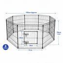 nzmegabuy 8 panel black powder-coated steel dog playpen with dimensions and secure bolt latch door
