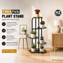 nzmegabuy 5 tier black steel plant stand for indoor and outdoor use with potted plants in a modern living room
