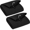nzmegabuy set of two black microfiber golf towels with waffle pattern and carabiner clips for golf bag attachment