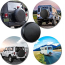nzmegabuy black waterproof PVC spare tire cover installed on various SUVs and a campervan for weather protection
