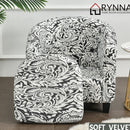 nzmegabuy 2-piece velvet tub chair cover set featuring a black and white paisley floral pattern with elastic fit