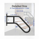 nzmegabuy black wrought iron wall-mounted handrail for stairs with 45-degree curved design and detailed dimensions