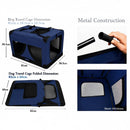 nzmegabuy blue foldable soft dog travel crate with metal frame, mesh windows, and dimensions for easy transport