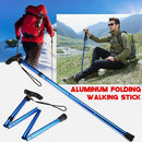 nzmegabuy blue aluminium folding hiking pole with ergonomic grip, adjustable telescopic design, and rubber tip.