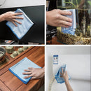 nzmegabuy blue microfiber cleaning cloths being used to wipe a computer screen, aquarium, wooden table, and air conditioner