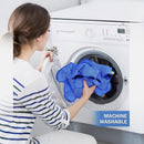 nzmegabuy blue microfiber cleaning cloths being placed into a washing machine by a woman