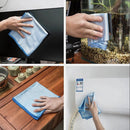 nzmegabuy blue microfiber cleaning cloths being used to wipe a computer screen, aquarium, wooden table, and air conditioner