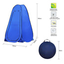 nzmegabuy blue pop-up shower tent and changing room with dimensions and feature icons for camping privacy