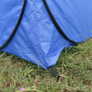 nzmegabuy blue pop-up shower tent corner detail with stake on green grass for outdoor camping privacy