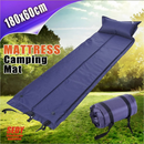 nzmegabuy blue self-inflating camping mattress with built-in pillow shown unrolled and rolled for travel