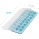 nzmegabuy light blue flexible silicone ice cube tray with a clear fitted lid, measuring 25cm by 10cm.