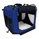 nzmegabuy blue portable soft dog travel crate with mesh ventilation panels and a removable fleece floor mat