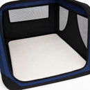 nzmegabuy blue portable soft dog travel crate with mesh ventilation panels and a removable white fleece floor mat