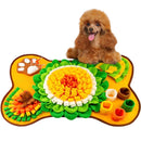 nzmegabuy bone-shaped dog snuffle mat with a brown poodle sitting on it, featuring colorful polar fleece flowers