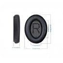 nzmegabuy black leather replacement ear pads for Bose QC45 headphones with detailed dimensions shown