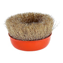 nzmegabuy 100mm brass-coated crimped wire cup brush with an orange base for angle grinder surface preparation