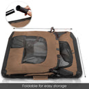 nzmegabuy brown foldable soft dog travel crate shown collapsed for storage with a close-up of the metal frame joint