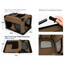 nzmegabuy brown portable soft dog travel crate with metal frame, mesh windows, and foldable design for easy storage.