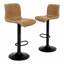 Two nzmegabuy brown PU leather bar stools with black gas lift bases and white contrast stitching on a white background