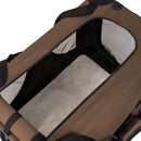 nzmegabuy brown portable soft dog travel crate with mesh ventilation panels and a removable fleece floor mat