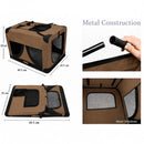 nzmegabuy brown portable soft dog travel crate with metal frame, mesh ventilation panels, and foldable design