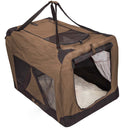 nzmegabuy brown portable soft dog travel crate with mesh ventilation panels and a removable fleece floor mat