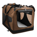 nzmegabuy brown portable soft dog travel crate with mesh ventilation panels and fleece mat for camping or car travel