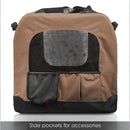 nzmegabuy brown portable soft dog travel crate with mesh ventilation and side storage pockets for pet accessories