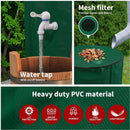 nzmegabuy 225L green collapsible rain barrel featuring a water spigot, mesh filter, and durable UV-resistant PVC