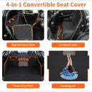 nzmegabuy 4-in-1 convertible dog car seat cover in black with orange trim, featuring waterproof quilted fabric.