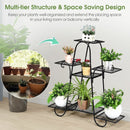 nzmegabuy CREAVITA 6-tier black steel plant stand displaying various potted plants in a living room setting