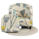 nzmegabuy 2-piece stretch tub chair and cushion cover set featuring a beige fabric with a dandelion floral pattern.